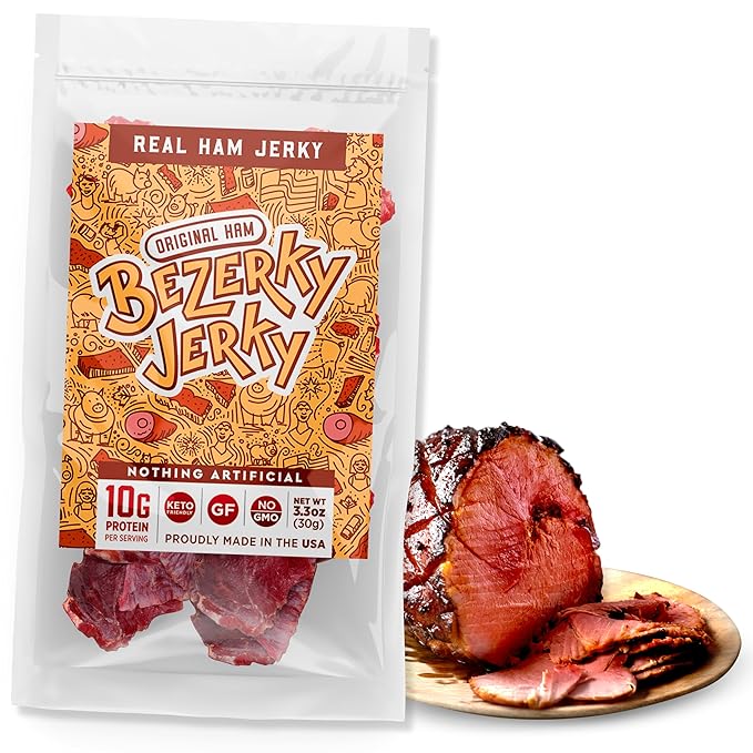 All Natural Jerky | Premium Ham | Old Fashioned Recipe | Keto Food | High Protein Food | Authentic American | Gluten-Free | Non-GMO | Low Carbs | Bezerky Jerky 3.3 Oz (Pack of 1)