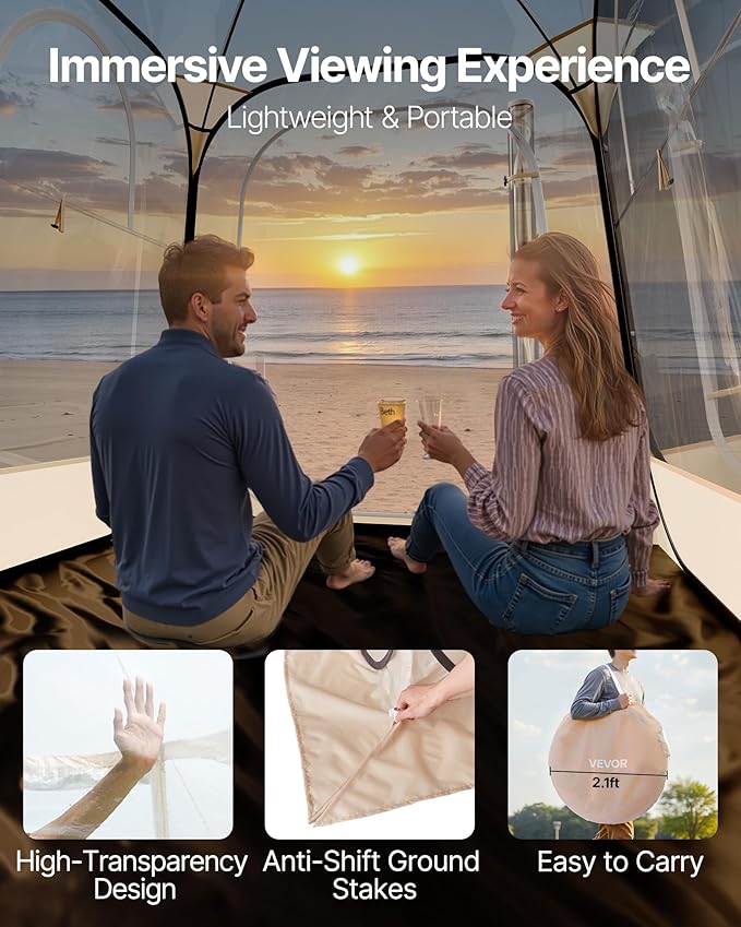 VEVOR Pop up Sports Tent, 4 Sizes Optional Clear Bubble Tent for 1-6 Person, Waterproof Outdoor Pod with Floor Mat & Top Cover, Garden Igloo Dome Tents Camping Shelter for Sports Watching