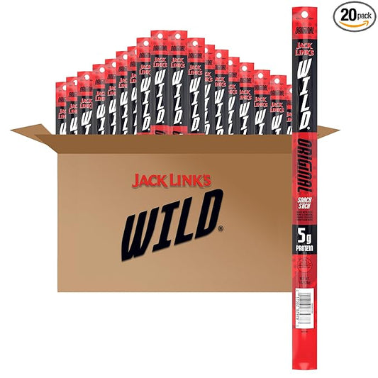 Jack Link's WILD Snack Sticks, Original - Protein Snack Sticks Made with 5g of Protein, Keto Friendly, Individually Wrapped - 1.0 Oz. (Pack of 20)