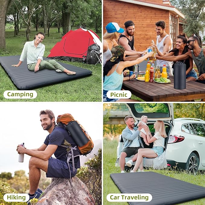 Inflatable Sleeping Pad for Camping, 2-Person Large Sleeping Mat 78"x53.5", Waterproof & Durable 40D Nylon, Ultralight Backpacking Mat for Outdoor, Hiking & Travel