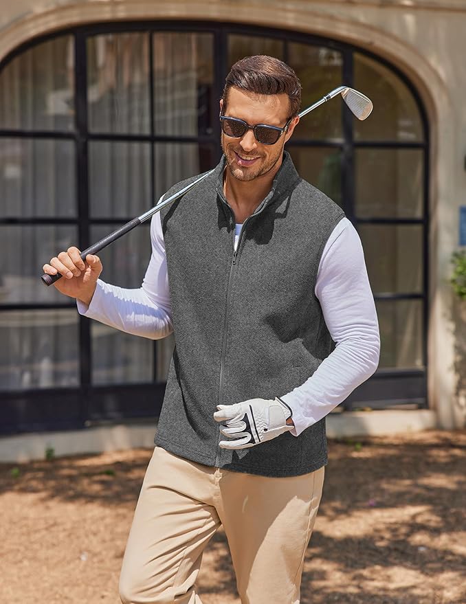 COOFANDY Mens Polar Fleece Vest Lightweight Sleeveless Jacket Warm Zip up Outerwear Vests with Zipper Pockets for Hiking