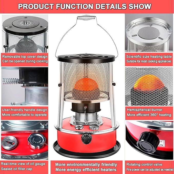 Kerosene Heater & Stove, Kerosene Heater for Indoor Use, 9000 BTU, Outdoor Camping Portable Camp Tent Heater for Ice Fishing, Hunting, Hiking, Survival Emergency & Patio（4.6L）