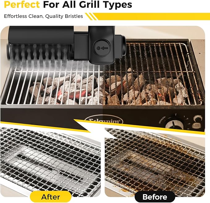 Electric Rotary Grill Brush for Outdoor Grill, 3-Speed Power Control, 304 Stainless Steel BBQ Grill Brush with No Bristle Shedding, 90 Mins Extended Runtime Grill Cleaning Brush