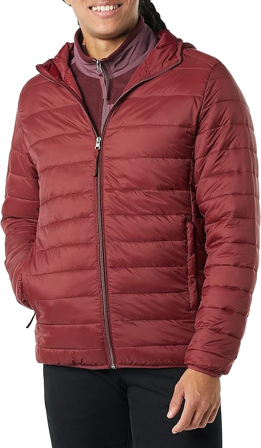 Amazon Essentials Men's Lightweight Water-Resistant Packable Hooded Puffer Jacket