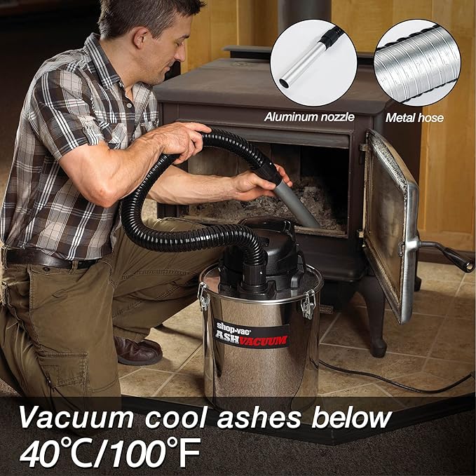 Shop-Vac 4 Gallon 2.0 Peak HP Ash Vacuum, 7.0 Amps Ash Vac Cleaner with HEPA Filter, Hose and Accessories for Fireplaces, Wood Stoves, Pellet Stoves and BBQ Grills. 4040988