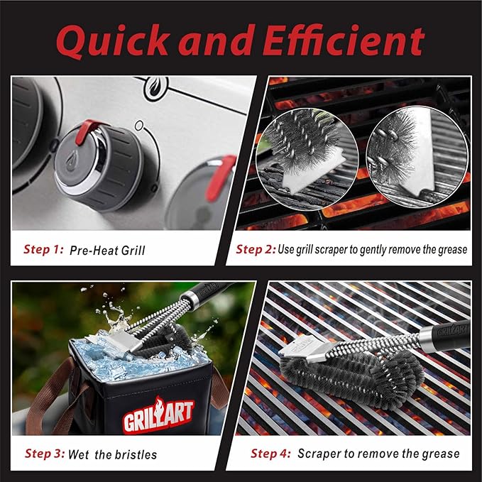 GRILLART Grill Brush and Scraper,18 Inch BBQ Grill Cleaning Brush Kit, Safe Wire Scrubber, Universal Fit BBQ Cleaner Accessories for All Grates