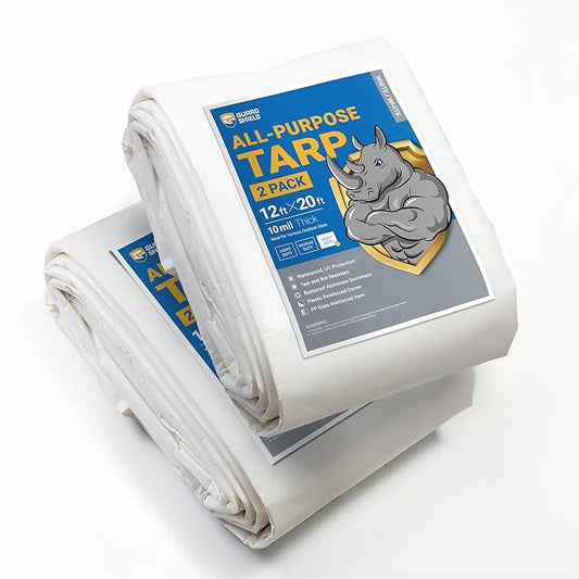 GUARD SHIELD Tarps Heavy Duty Waterproof 12x20 Feet White Poly Tarp Cover Outdoor Thick UV Resistant Tarpaulin with Grommets 10mil (2-Pack)