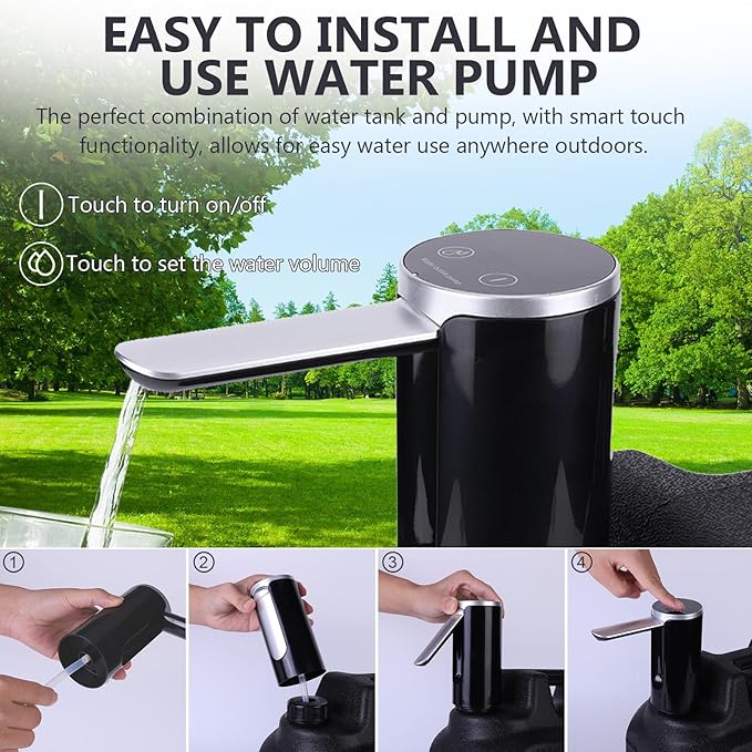 ASIEIT Portable 3.5 Gallon Water Jug with Automatic Touch Control Water Pump, Camping Water Container with Spigot, Type-C Rechargeable, Water Storage for Hiking, Camping, Emergency water storage