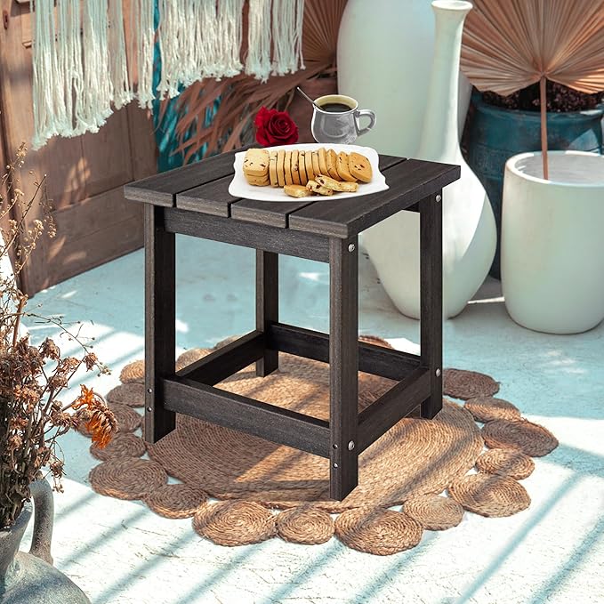 LZRS Adirondack Square Outdoor Side Table for Patio, Pool Composite Patio Table,HDPE End Tables for Backyard,Pool, Indoor Companion, Easy Maintenance & Weather Resistant(Brown Mixture)