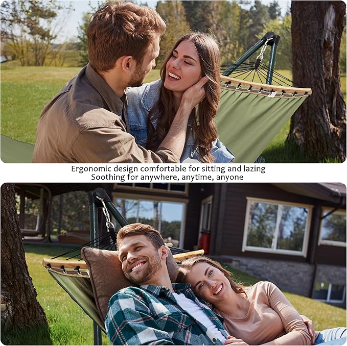 Tranquillo Sturdy Steel Hammock Stand with Premium Cotton Canvas, 600 lbs Capacity Hammock Folding, Portable Hammock Stand 30-Second Fold Unfold Spacious Hammock Design, Sage