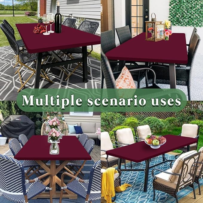 6 Pack 6 Foot Picnic Table Cover Fitted Elastic Tablecloth for Rectangle Tables Waterproof Stretch Washable Folding Indoor Outdoor Spandex Table Cloth for Parties Banquet Camping (Wine Red,30" x 72")