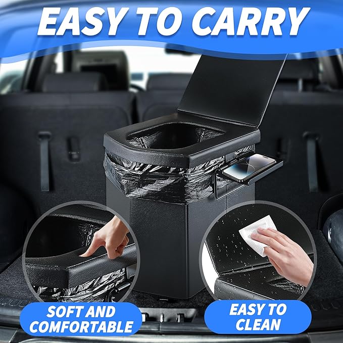 Portable Toilet for Adults, Upgraded 16.5'' Tall Camping Toilet with Lid, Portable Travel Folding Toilet with Carry Bag and Paper Holder, Extra Large Compact Potty for Car, Truck, RV, Tent