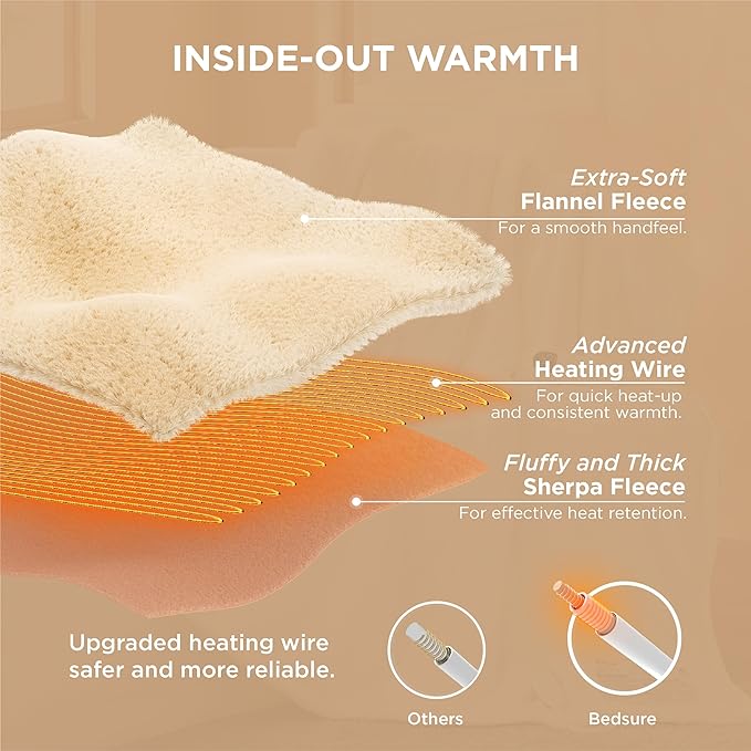 Bedsure Electric Blanket Full Size - Soft Flannel Heated Blanket, Fast Heating with 10 Time Settings & 6 Heat Settings, Warm Gift for Grandma (72x84 inches, Ivory)