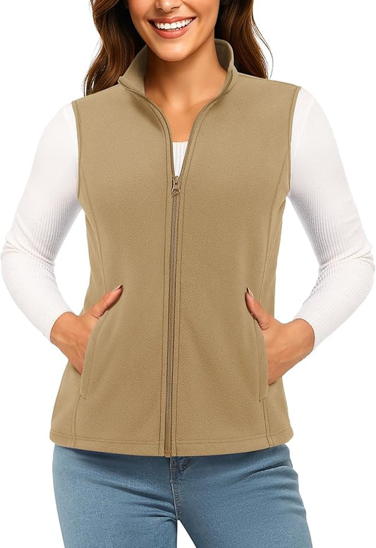 TACVASEN Women's Fleece Vest Lightweight Warm Vests Outerwear Sleeveless Zip Jacket Fall Winter Soft Vest with Pockets