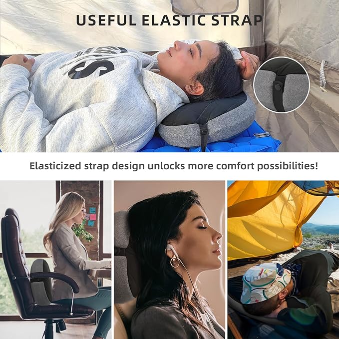 AIRSPIRIT Inflatable Camping Pillow Ultralight Adjustable Firmness, TPU Travel Pillow for Neck & Lumbar Support, Hiking, Backpacking, Airplane, Car Travel & Beach with Removable Washable Cover (Black)