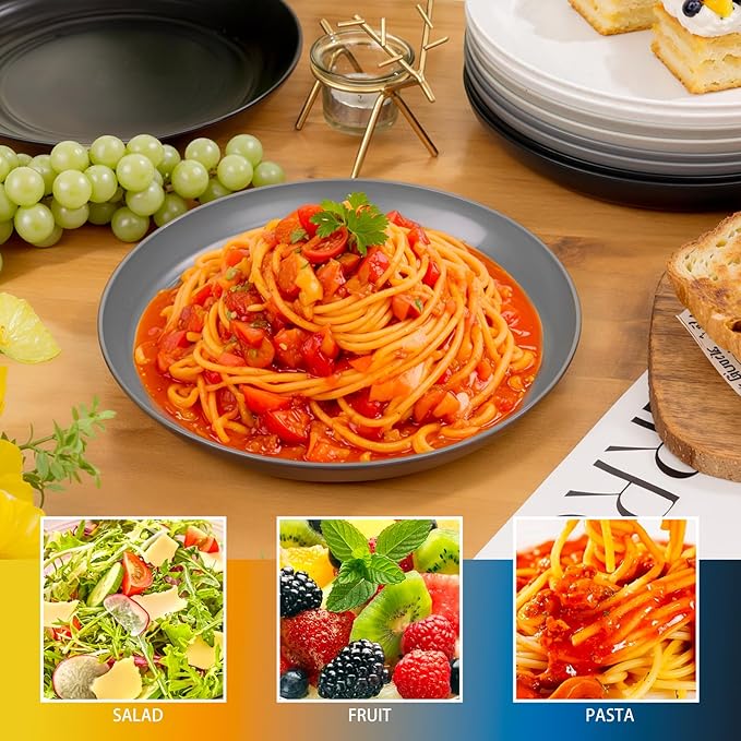 supernal 10" Wheat Straw Dinner Plates Reusable&Durable Plastic Plates,Dishwasher Safe,16-Pack (4 White, 4 Light Gray, 4 Dark Gray, 4 Black), Versatile Tableware for Home and Outdoor