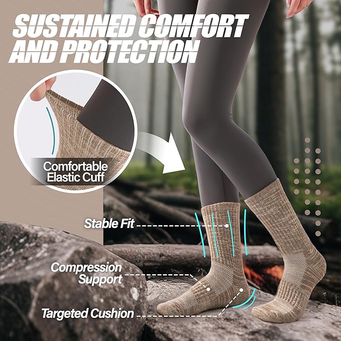 ANTSANG Merino Wool Hiking Socks for Men & Women 5 Pairs Thermal Warm Winter Thick Cushion Moisture Wicking Crew Boot Socks
