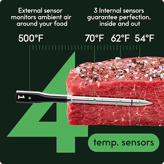 CHEF iQ Sense Smart Wireless Meat Thermometer with Ultra-Thin Probe, Unlimited Range Bluetooth Meat Thermometer, Digital Food Thermometer for Remote Monitoring of BBQ Grill, Oven, Smoker, Air Fryer