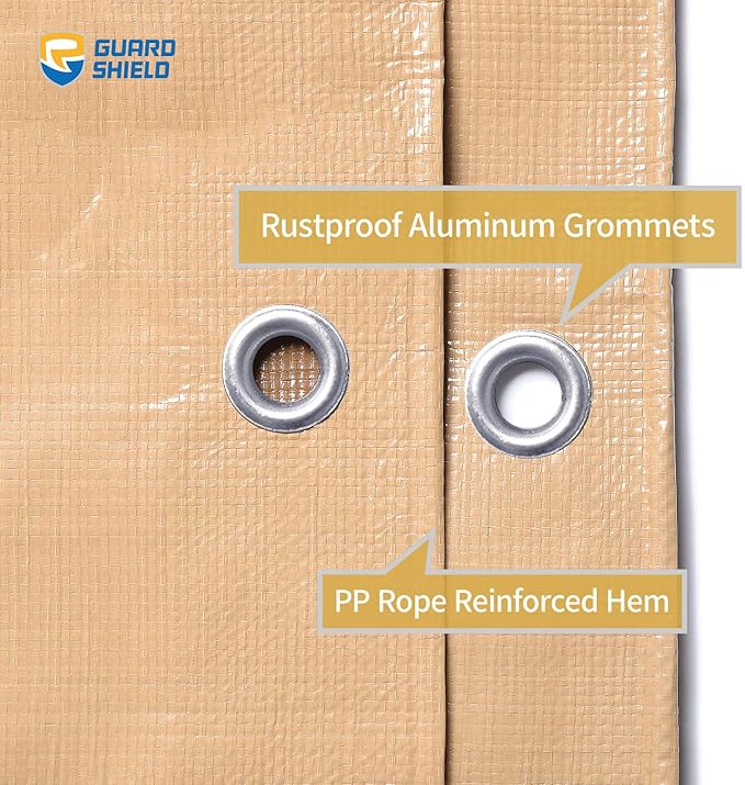 GUARD SHIELD Beige Tarp 20x30 Feet Large Tarps Heavy Duty Outdoor Tarpaulin Cover 12mil