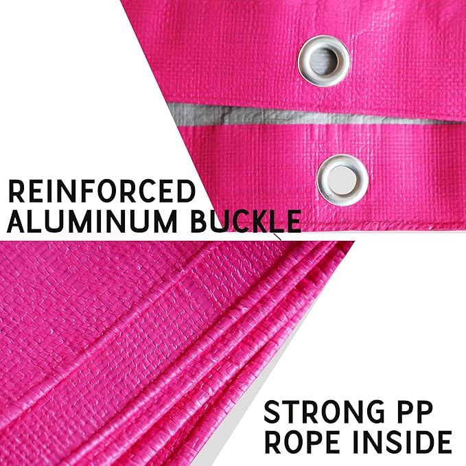 STARPYNG-12 Mil Pink/Silver 20x20 Feet Tarp-Heavy Duty Poly Tarp-Cover,Waterproof, UV Resistant, Weather Resistant, Cover Cars, Boats, Courtyards,Camping