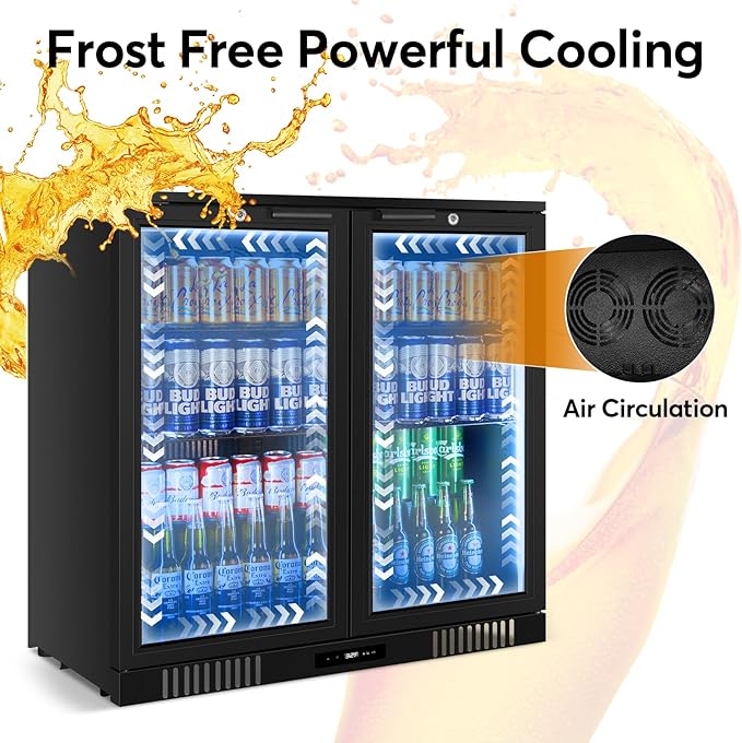 Back Bar Cooler Undercounter Beverage Refrigerator with Glass Door, Commercial Display Fridge for Beer Drink Soda with Temperature Control, 7.2Cu. Ft. Large Capacity, Black