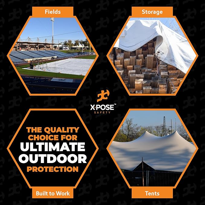 Heavy Duty White Poly Tarp 120' X 120' - Multipurpose Protective Cover - Durable, Waterproof, Weather Proof, Rip and Tear Resistant - Extra Thick 12 Mil Polyethylene - by Xpose Safety