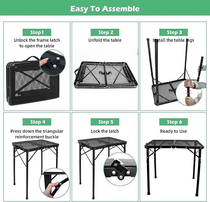 Small Folding Grill Table for Outside, 3 Heights Adjustable Lightweight Portable Metal Outdoor Grill Table for Camping Picnic Cooking BBQ, Black