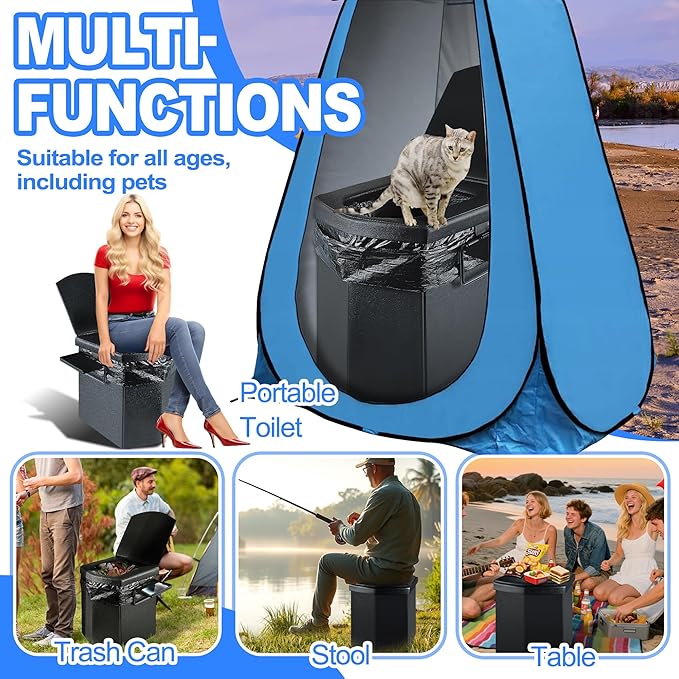 Portable Toilet for Adults, Upgraded 16.5'' Tall Camping Toilet with Lid, Portable Travel Folding Toilet with Carry Bag and Paper Holder, Extra Large Compact Potty for Car, Truck, RV, Tent