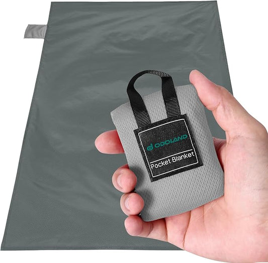 Odoland Beach Picnic Blanket, 43.3" x 27.5" SandProof Waterproof Outdoor Pocket Blanket with Portable Bag, Foldable Lightweight Sand Free Beach Mat for 1 People Hiking, Camping, Travel, Grey