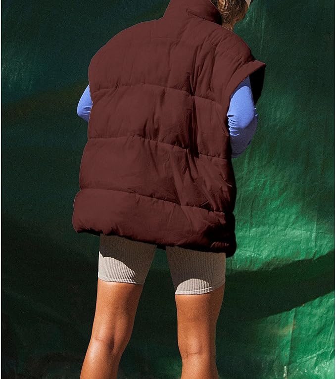 Ainangua Women's Puffer Vest Stand Collar Zipper Sleeveless Jackets Winter Lightweight Vests Warm Padded Jacket Coat