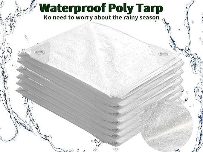 TARPAL 3x3 Feet Small Tarp Waterproof 6mil (2 Pack) White tarps Multipurpose Protective Cover All Purpose Poly Tarps Cover for Firewood Outdoor Furniture etc