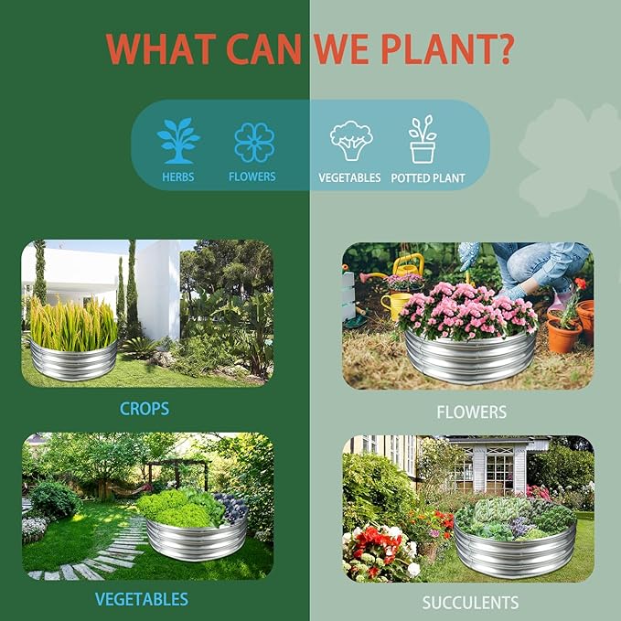 Durable Round Galvanized Steel Raised Garden Bed for Planting,Round Galvanized Steel Fire Ring/Fir Pit 36-Inch for Outdoor- 3×3×1FT,0.8MM Thick (36 ins Diameter x 12 ins high, Silver)