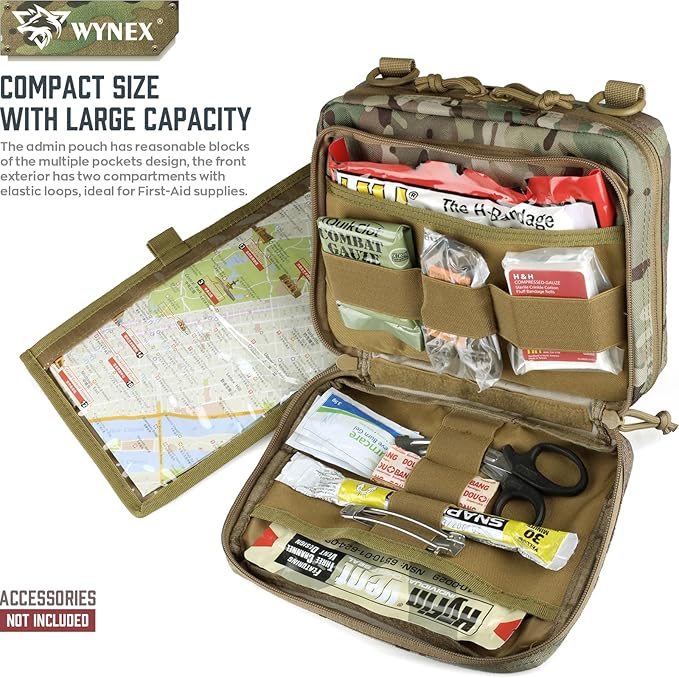 WYNEX Tactical Large Admin Pouch of Double Layer Design, Molle EDC EMT Utility Pouch with Map Sleeve Modular Tool Pouch Large Capacity Flag Patch Included