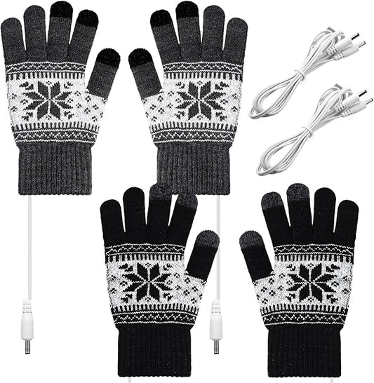Bencailor 2 Pairs Usb Winter Heated Gloves Mitten Hand Washable Knitting Touchscreen Laptop Gloves