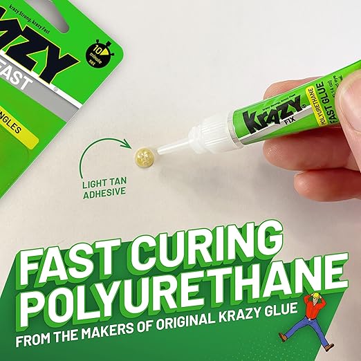 Krazy Fix Fast Waterproof Glue, Fast Curing Polyurethane Singles, Repair Adhesive for Shoe Repair, Ceramic, Plastic, Jewelry, Metal, 12 Grams (Pack of 3 x 4g mini Tubes)