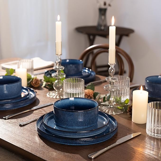 famiware Star Salad Plates for 6, 8 inches Plate Set, Stoneware Dinnerware, Small Dinner Plates for Dessert, Salad, Appetizer, Nebulas Blue