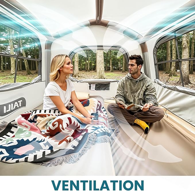 TAILI Inflatable Blow Up Tent for Camping with Hand Pump for 2/3/4/6 Person, Easy Setup Outdoor Inflatable Oxford Waterproof Air Tent House for Family Camping Adult