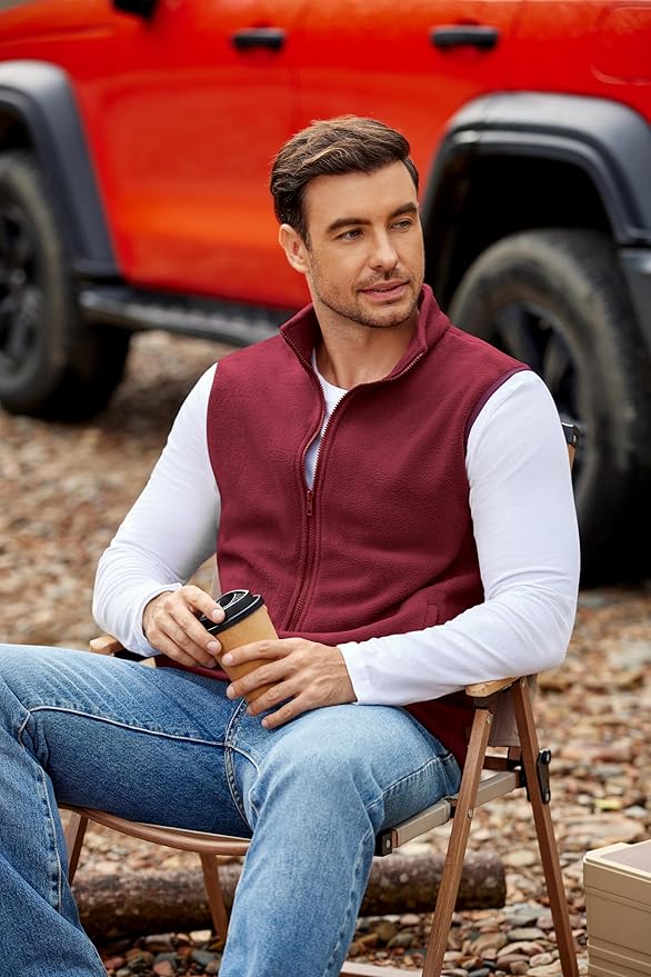 COOFANDY Mens Polar Fleece Vest Lightweight Sleeveless Jacket Warm Zip up Outerwear Vests with Zipper Pockets for Hiking