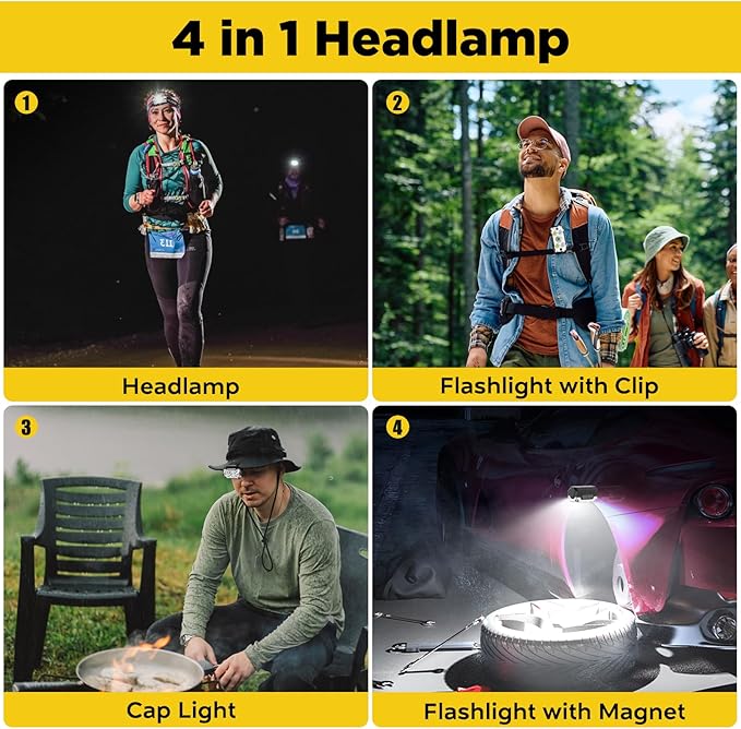 DAWINSIE Headlamp LED Rechargeable (2 PCS), Head Lamp with Motion Sensor, 6 Modes Waterproof Head Light Flashlight for Hiking, Running, Repairing, Fishing, Cycling