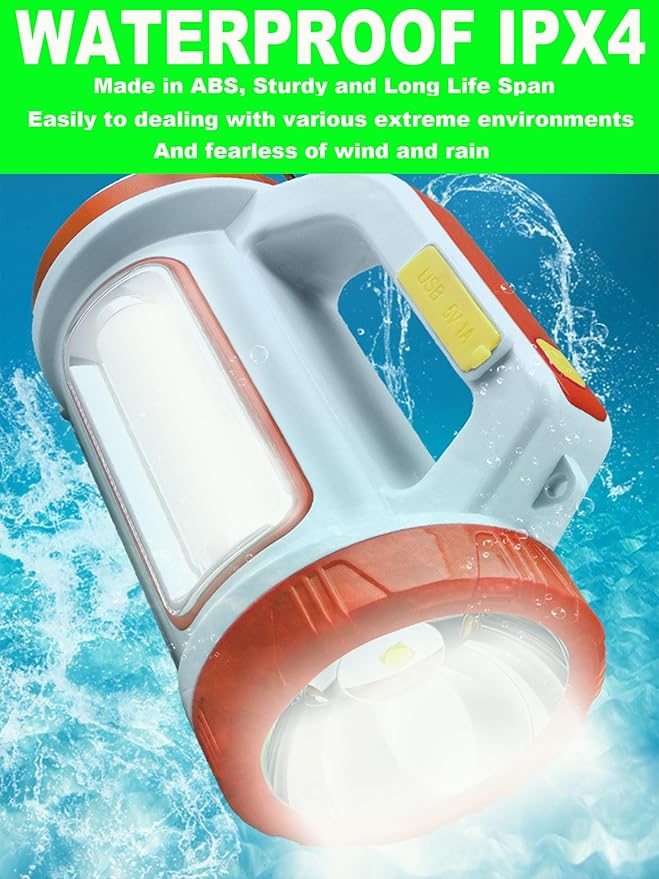 Solar Rechargeable LED Flashlight Lantern, Super Bright 10000LM Handheld LED Spotlight Searchlight, Multifunction Camping Lantern Work Light, 5 Light Modes, Waterproof for Emergency, Home