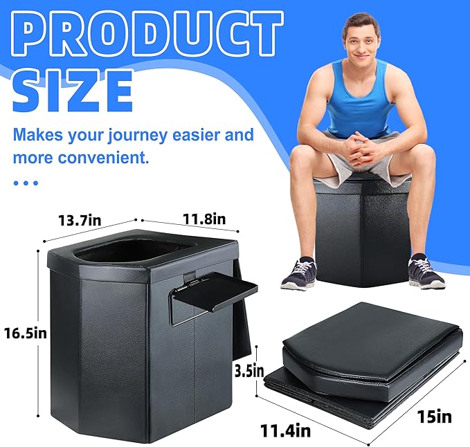 Portable Toilet for Adults, Upgraded 16.5'' Tall Camping Toilet with Lid, Portable Travel Folding Toilet with Carry Bag and Paper Holder, Extra Large Compact Potty for Car, Truck, RV, Tent