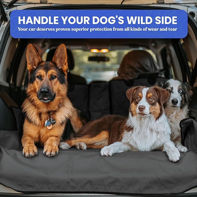 4Knines SUV Cargo Liner for Dogs, Trunk Mat for SUV, Durable Cargo Cover, Protector – Compatible with 60/40 Split Bench & Armrest Pass-Through, Waterproof, Machine Washable, Non-Slip (Large, Black)