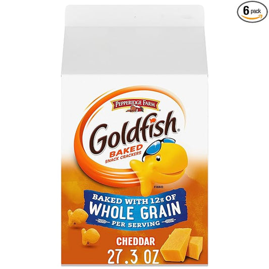 Goldfish Cheddar Cheese Crackers, Baked with Whole Grain, 27.3 oz Carton (Pack of 6)