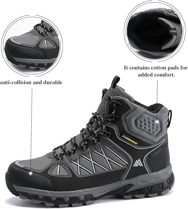 Queday Men's Hiking Boots Waterproof Outdoor Lightweight Trekking Shoes Ankle High Boots