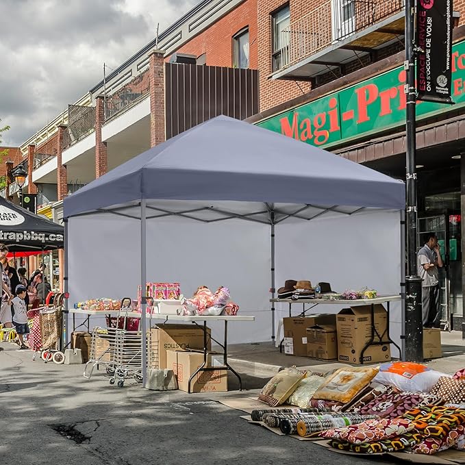 COOSHADE Pop Up Canopy Tent 10x10 with 2 Sidewalls, Outdoor Shade Instant Canopy Tents(Grey)