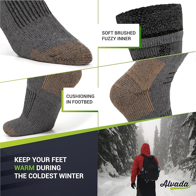 Alvada Merino Wool Hiking Socks Thermal Warm Crew Winter Boot Sock For Men & Women 3 Pairs