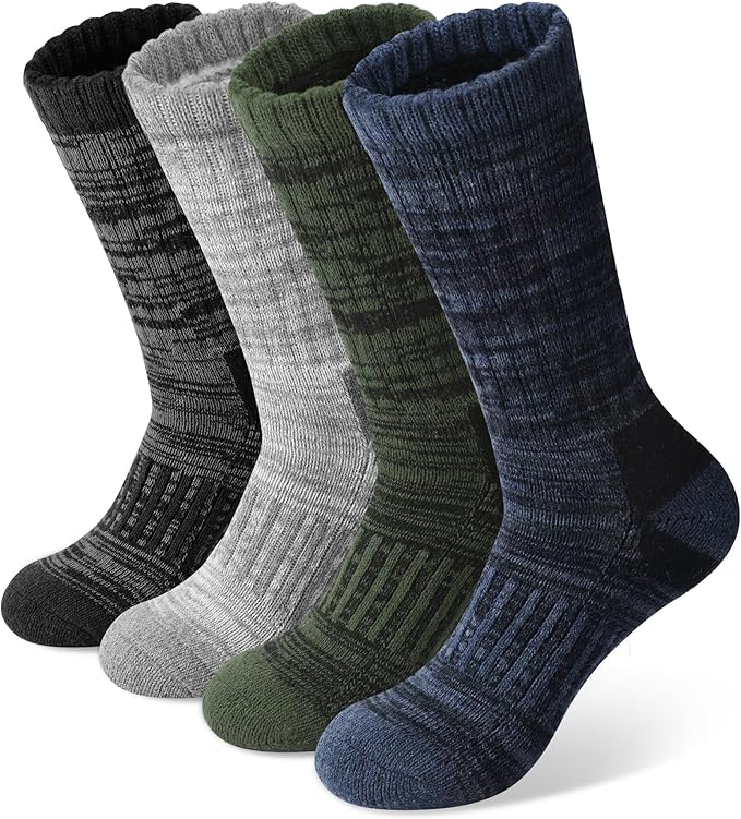 Justay 4 Pairs Merino Wool Socks for Women, Hiking Thermal Warm Winter Cozy Thick Boot Socks for Women Gifts