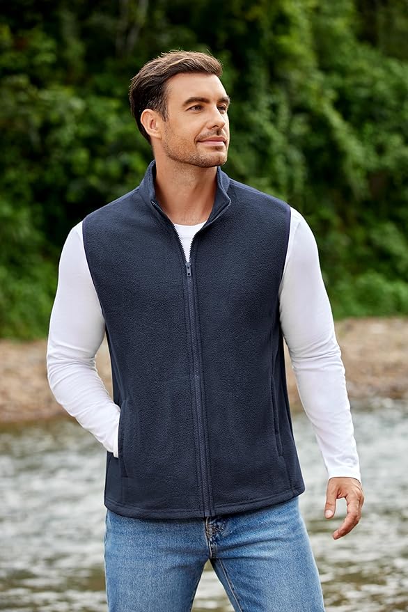 COOFANDY Mens Polar Fleece Vest Lightweight Sleeveless Jacket Warm Zip up Outerwear Vests with Zipper Pockets for Hiking