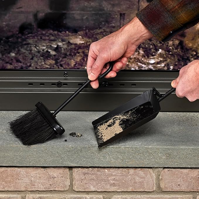 UniFlame Black Fireplace Ash Shovel and Brush Set with Pan