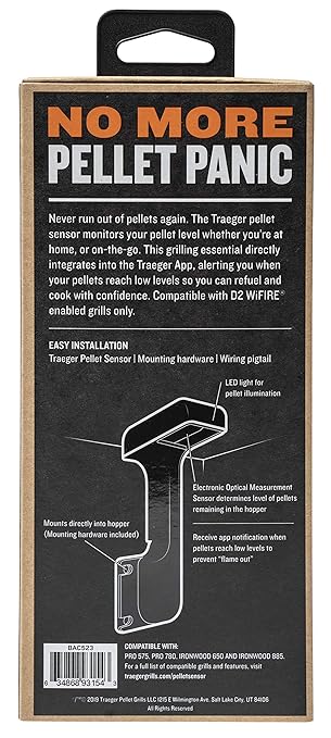 Traeger Grills BAC523 Electric Pellet Sensor Grill Accessory for Ironwood 650, Ironwood 885, Pro 575, & Pro 780, Black